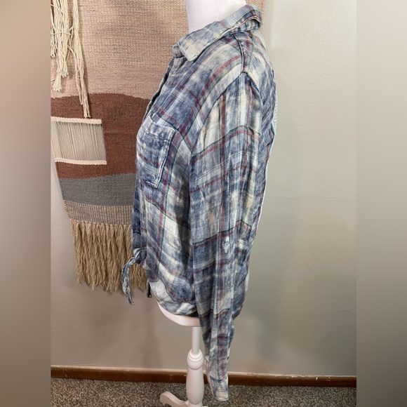 5 for 25 Vintage Havana Blue BOHO Butter Soft Plaid Knotted Shirt S - Picture 6 of 9